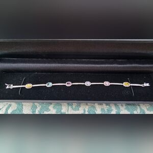Multi-Color Gemstone 925 Sterling Silver Tennis Bracelet